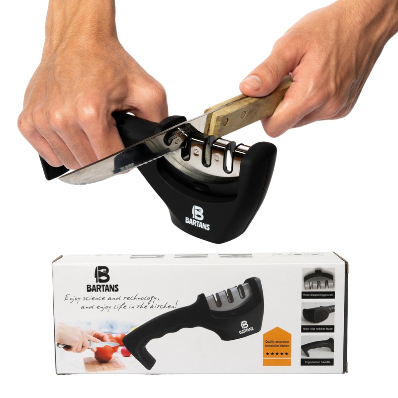 BARTANS 4-in-1 Knife Sharpening Tools with Ergonomic Grip, Non-Slip Base