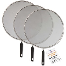 U.S. Kitchen Supply 3-Piece Stainless Steel Splatter Guard Set 13" Fine Mesh Cover, Grease & Oil, Splatter Screen for Frying Pan, Cooking Pots, with Comfort Grip Handles