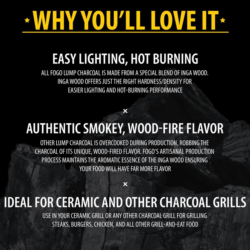FOGO Premium Hardwood Lump Charcoal, Medium Sized Restaurant Quality Lump