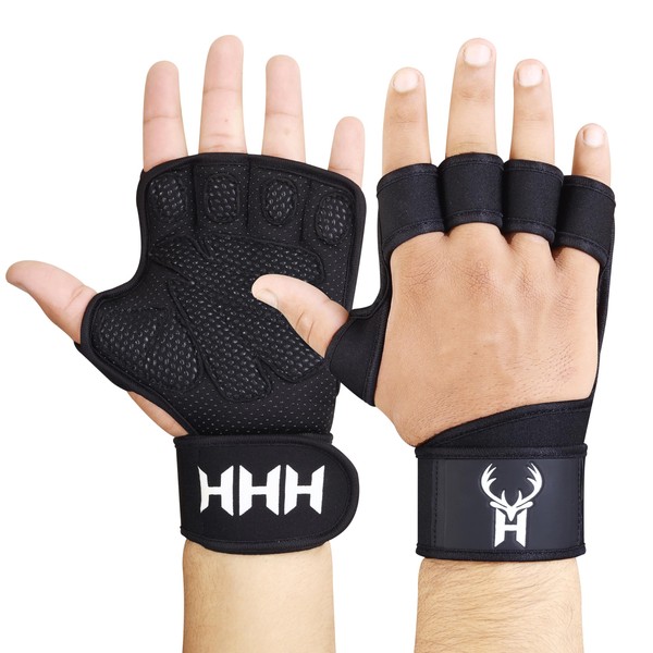 HHH Gym Gloves Weight Lifting Gym Gel padded Gloves strap wrist Body Building (XL)