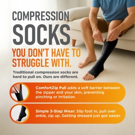 Lemon Hero Zipper Compression Socks for Women and Men, 1 Pair, Open Toe 15-20 mmHg Lightweight Compression Stockings with Zip Guard, Designed for Circulation and Skin Protection - 3XL, Black