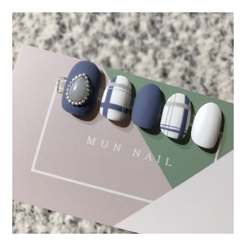 MunNail Pearl Check Nail - Long Oval / MunNail 진주
