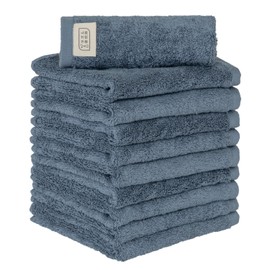 Kenkyujo Towels Volume Rich #003 Hand Towel, Set of 10, Fluffy, Hotel Specifications, Rapid Absorption, 100% Cotton, Durable, Less Shedding, Japanese Technology, Smoky Blue
