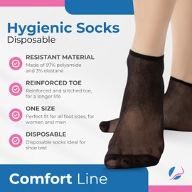Pedsox, 100pcs Disposable Hygienic Try On Socks, Comfort Line, Unisex, One Size, Black
