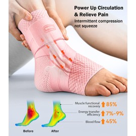 WHCOOL Flat Knitting Ankle Brace For Women&Men, 7-Zone Dynamic Compression Sleeve w/Flex Strap,Foot Support For Sports, Sprained Ankle, Achilles Tendonitis, Plantar Fasciitis Relief(Pack of1) XL,Pink