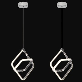 BNHHLZ Modern LED Chandelier Chrome Rectangular Pendant Light Fixtures 4000K 20W Dimmable Height Adjustable Pendant Lighting for Dining Room Kitchen Island Bedroom Living Room Foyer（2-Pack）