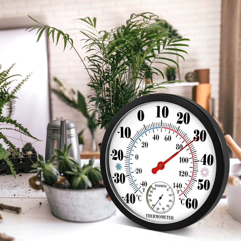 Indoor Outdoor Thermometer Hygrometer - 10 Inch Room Temperature Humidity