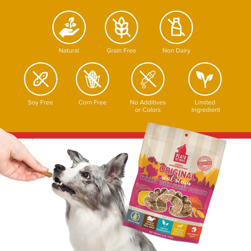 PLATO Grain Free Turkey Meat Bars Soft Dog Treats for