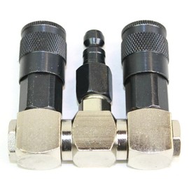 LEFITPA Replacement Double Swivel Manifold with Two 1/4 Inch Steel Automotive Couplers & One 1/4 Inch Steel Plug Kit for Interstate Pneumatics FS244-KA4