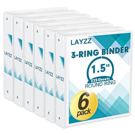 3 Ring Binder, KAMOTA 6 Pack 1.5 Inch Binders 3 Ring with 2 Pockets, Round Ring Binders, Clear Cover Binders for Letter Size 8.5"x11" Paper, PVC Free, Suitable for School Home and Office (White)