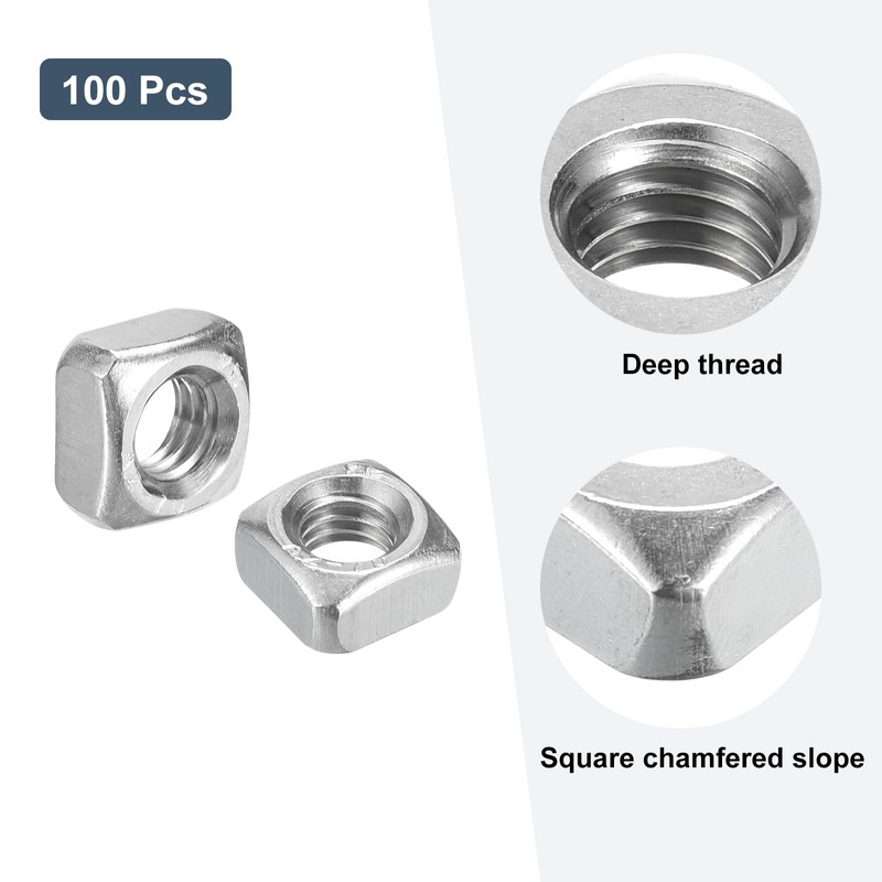 sourcing map M6-1x5 Square Nuts, 304 Stainless Steel Coarse Thread