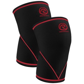 Rehband V-Knee Bandage for Weight Training, 7 mm, Made of SBR / Neoprene, Competition-Suitable Powerlifting Bandage, Knee Sleeves Gym, Crossfit, Fitness and Weightlifting, Colour: Black/Red, Pair