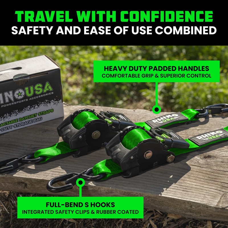 Rhino USA Retractable Ratchet Straps (2-Pack) - 2 Inch x