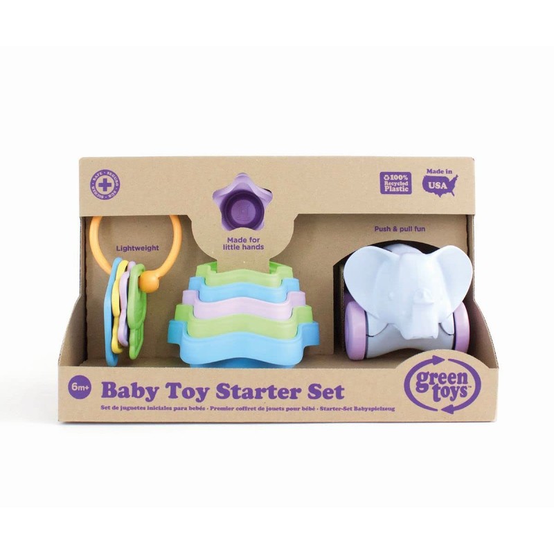 Green Toys Baby Toy Starter Set, First Keys/Stacking Cups/Elephant -