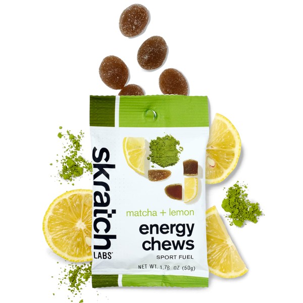 Skratch Labs Energy Chews | Energy Gummies for Running, Cycling, and Sports Preformance | Energy Gel Alternative | Matcha + Lemon (10 Pack) | Gluten Free, Vegan
