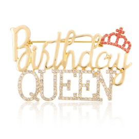 Birthday Queen Brooch Pin, Zinc Alloy Crown Happy Birthday Pins for Women Rhinestones Embellishment Golden Brooch Gift for Party Women