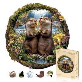Jigfoxy Wooden Puzzles for Adults, Otter Couple Wood Puzzles Adult, Unique Animal Shape Wooden Jigsaw Puzzles for Adults, Birthday Gifts for Puzzle Lovers Family Friend (L-12.9 * 13.4in-261pcs)