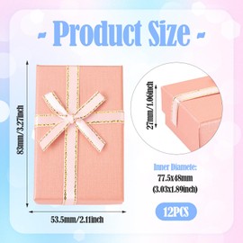 Boutigem 12 Pack Pink Small Gift Boxes with Ribbon Bowknot 3.27 x 2.11 Inch Rectangle Cardboard Jewelry Boxes with Lids Sponge Filled Jewelry Display Boxes Gift Case for Festival, Birthday, wedding