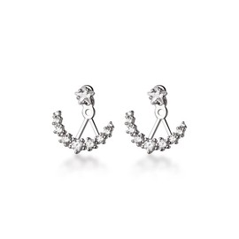 SLUYNZ 925 Sterling Silver CZ Jacket Earrings for Women Teens Star Jacket Earrings Huggie Studs (A-Silver)