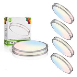 ASD LED 18" Round Flush Mount Lighting, Close to Ceiling Light Fixture | 3CCT, Dimmable, Energy Star, ETL Listed | 28W 2250LM 3000-5000K 120V | Low Profile Double Ring Lamp | Nickel, 4 Pack