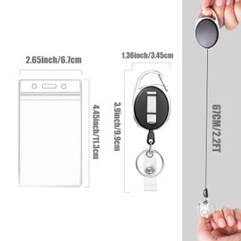 YAKESD 10 Pack Heavy Duty Badge Reel with Clear Vertical ID Card Holder, Retractable Badge Holder with Carabiner Clip and Keychain Ring for Worker Staff Business School Office Supplies