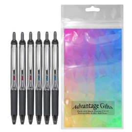 Pilot Precise V5/V7 RT Retractable Rolling Ball Pens, Fine and Extra Fine Point, Assorted Points Black Ink, 6-pk; Premium Comfort Grip, Bundle with Plastic Reusable Pouch