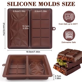 YOYUSH 2 Stück Tiefe Wiederverwendbare Silikon Schokoladenformen Antihaftbeschichtung - Zerlegbare Schokoriegel Formen für Füllungen, Backen, Eiswürfel & DIY (Doppelmuster-Kavität)