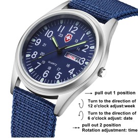 Gosasa Unisex Military Watches Sport Textile Nylon Strap Luminous Fashion Watch Analog Display Quartz Waterproof Casual Wristwatch (Blue)