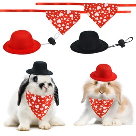 CooShou 4 Pcs Valentine's Day Hamster Hat Bandana Outfits Guinea Pig Hat Costume Small Animal Black Pink Hats Heart Bandanas Clothes Suitable for Rats Hamster Guinea Pig Lizard S
