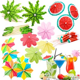 120 piezas de paraguas para bebidas de cóctel, paraguas tropical hawaiano, mini paraguas de papel, paraguas de sandía para decoración de fiestas, decoración de pasteles, bar, cumpleaños, picnics