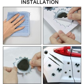 4Pcs 3D Bullet Hole Car Stickers Simulation Stereoscopic Fake Guns Bullet Hole Stickers Automotive Tattoo Decorations Bullet Waterproof Car Decals Removable Funny Car Helmet Stickers