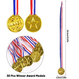 SULOLI 30 Pieces Plastic Gold Winner Award Medals, Winner Medals Award Medals for Sports Competition Talent Show Spelling Bee Birthday Party Favors