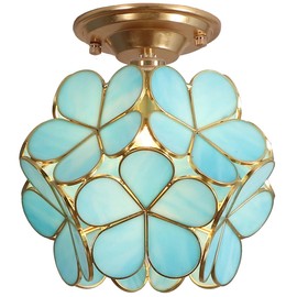 Bieye L10900 Flower Petals Tiffany Style Stained Glass Close to Ceiling Light for Home Decor (Sky Blue, 8" Cherry Blossom)