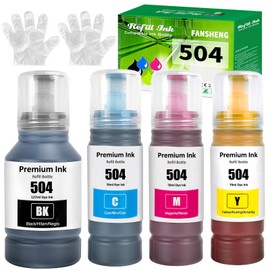 FANSHENG 504 Ink Refill Bottles for L4150 L4160 L4260 L6161 L6171 L6191 L6270 L14150 Inkjet Printer, 4 Bottles Black Cyan Magenat Yellow