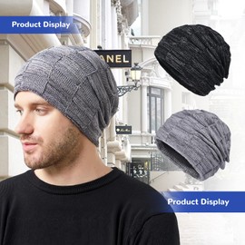 BOYSSPAA Beanie for Men Knit Slouchy Winter Faux Fur Knit Beanie Cap Soft Warm Winter Hat Skullcap Gifts for Men Women Knit Thick Skull Cap (UK, Alpha, One Size, Muted Blue)