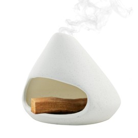 MrMrKura Palo Santo Holder Ceramic Incense Burner Holder Sage Holder for Burning, Ash Catcher Mini Chiminea Unique Home Decor for Meditation/Yoga (White)