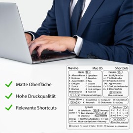 Devino® Shortcuts Sticker Mac OS for 13-16 Inch MacBook Pro Air M1 M2 / Intel Transparent (Ventura/Monterey/Big Sur/Catalina/Mojave) Sticker German