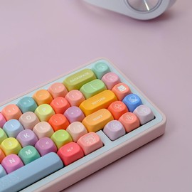 ILYCHEEGAMI PBT Cute Gradual Colourful MOA Height Round Keycap Set for Kids Girl Custom for Gateron Kailh Cherry Mx Switch Layout ANSI Mechanical Keyboard (MOA-Gummy Bear)