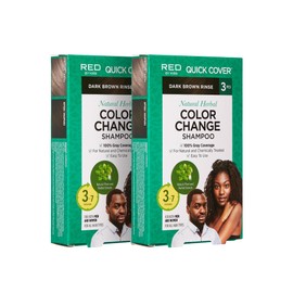 Red by Kiss Color Change Shampoo – Permanent Hair Color with 100% Gray Coverage, Quick 7-10 Minute Formula, No Tools Needed, Herbal Extracts, Includes 3 Shampoo Pouches (Dark Brown, 2 Pack)