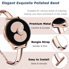 NINKI Compatible Galaxy Watch 6/5/4 band 40mm 44mm/Active 2 Watch Band/5 Pro 45mm/Watch 3 41mm Band,20mm Watch Band for Galaxy Watch 6 Classic 47mm/43mm &4 Classic 46mm/42mm Strap Metal Rose Gold