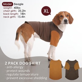 IKIPUKO 2 Pack X-Large Dog Shirts - Breathable Lightweight Basic Tees, Durable Moisture-Wicking Clothes for Beagle, Bullmastiff, Sleeping Hot Summer Day Outdoor Activities, Travel, Seaside, Brown