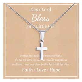 Stainless Steel Cross Necklace for Girls: Minimalist Cross Chain Pendant Necklace Jewelry Baptism Confirmation First Communion Back to School Gifts for Teenage Girl Boys Son Nephew Toddler Kid, Silver