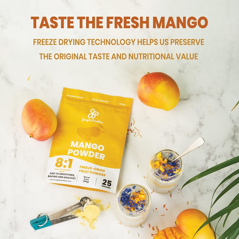 Jungle Powders Freeze Dried Mango Powder 7 Ounce Bag, Mango