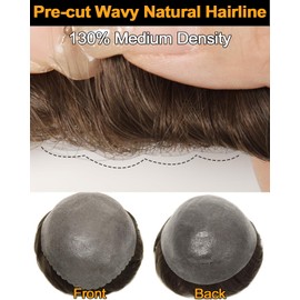 BEEOS 0.10mm Thick PU Skin Toupee Hair for Men, #7 Light Brown Real Human Hair System for Men 8x10 Inch, 130% Medium Density Volume No Shed