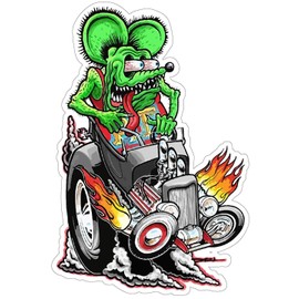 American Collectibles Rat Fink Riding Hot Rod, Retro Greaser Hot Rodder Plasma Metal Sign