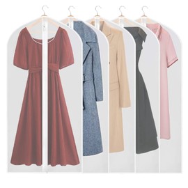 Garment Bags - Clothes Covers 5 Pcs Dustproof Suit Bag Covers, Waterproof Moth Proof Coat Bag with Zip, Translucent Dress Cover Anti-Mite Breathable Protector for Wardrobe Storage and Travel 60x120cm