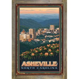 Northwest Art Mall Asheville Rhodies Rustic Metal Print on Reclaimed Barn Wood from Travel Artwork by Artist Paul Leighton 11.5" x 17.5"