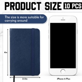 Qeeenar 10 Pcs Hardcover Leather Pocket Notebook 4 x 2.5 Inch Small Notebook 50 Sheets Hardcover Mini Notepad Tiny Lined Journal Notebook for Office Home School Writing Supplies (Black,Brown,Blue)