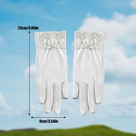 Umeloeo Women's Lace Gloves, Summer, Stylish, Ribbon, Floral Pattern, Lace Gloves, Short, UV Protection, Sun Protection, For Weddings, Brides, Bicycles, Driving, lace grey