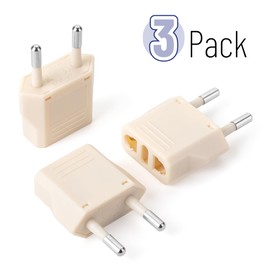 Bates- European Travel Plug Adapter, 3 Pack, Light Beige, European Plug Adapter, US to Europe Plug Adapter, Adapter for Europe Plug, US to EU Plug Adapter, Travel Adapter Europe, Plug Adapter Europe